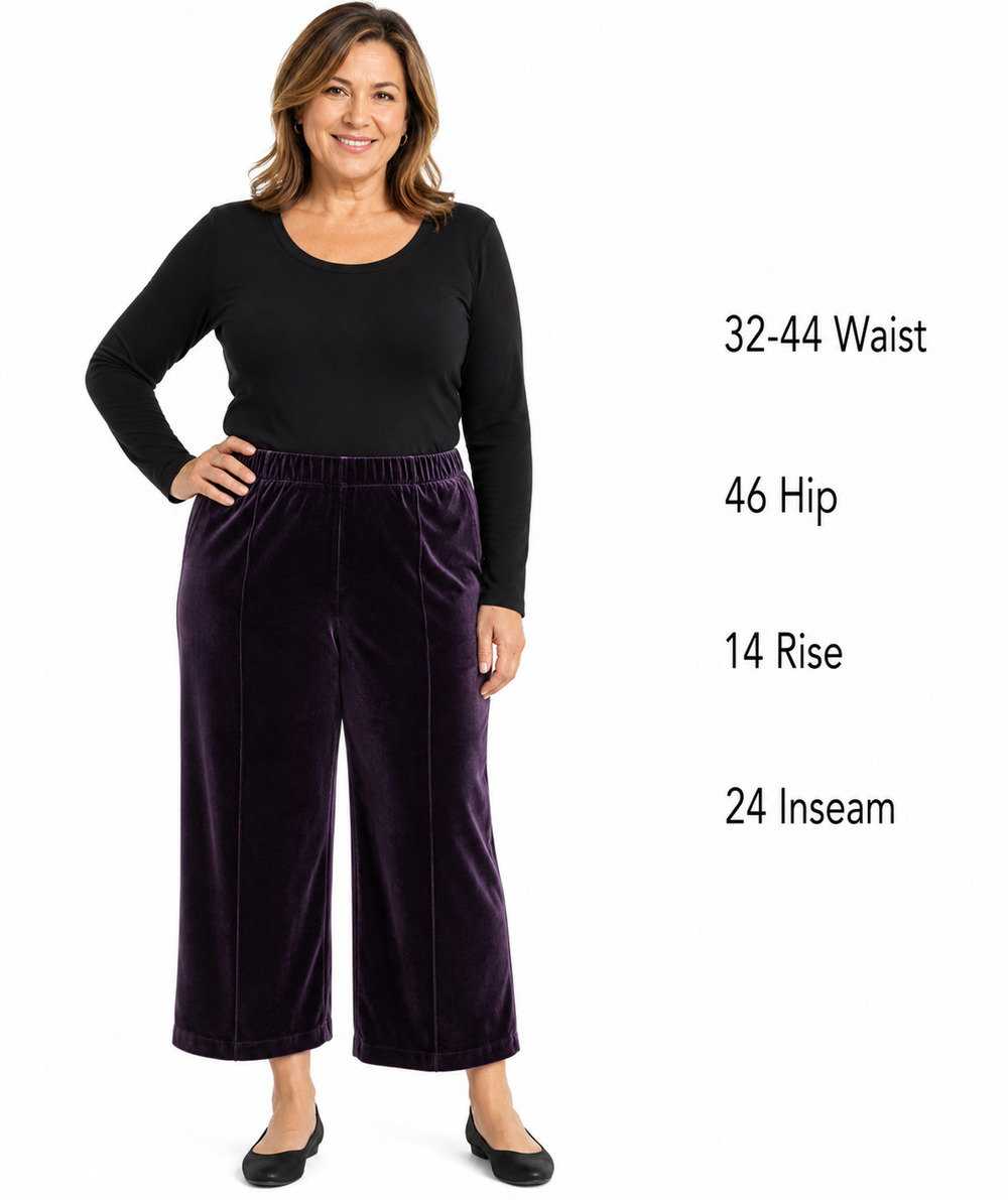 Bechamel Womens Purple Velvet Pull On Cropped Stretch Wide Leg Pants sz Large
